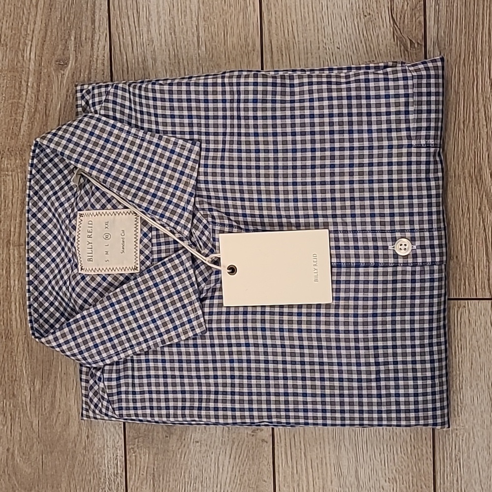 Billy Reid Blue and White Checkered Casual Button Down Shirt
